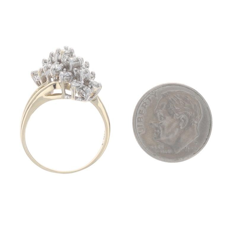 Women's Yellow Gold Diamond Cluster Cocktail Bypass Ring - 14k Round 1.00ctw Waterfall For Sale