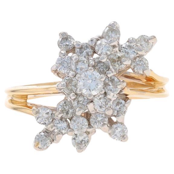 Yellow Gold Diamond Cluster Cocktail Bypass Ring - 14k Round 1.00ctw Waterfall