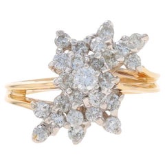 Yellow Gold Diamond Cluster Cocktail Bypass Ring - 14k Round 1.00ctw Waterfall