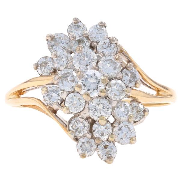 Yellow Gold Diamond Cluster Cocktail Bypass Ring - 14k Round 1.00ctw Waterfall