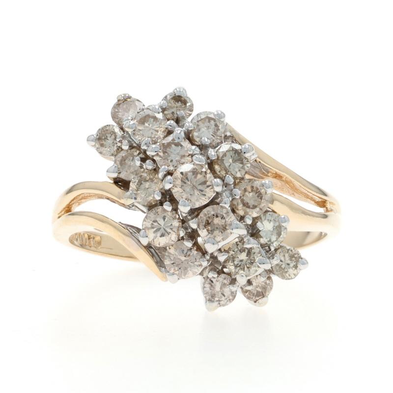 Yellow Gold Diamond Cluster Cocktail Bypass Ring - 14k Round 1.00ctw Waterfall For Sale