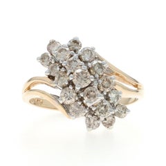 Yellow Gold Diamond Cluster Cocktail Bypass Ring - 14k Round 1.00ctw Waterfall