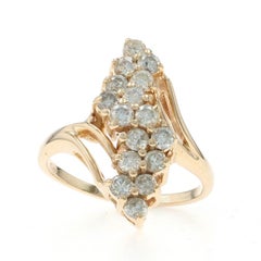 Yellow Gold Diamond Cluster Cocktail Bypass Ring - 14k Round 1.12ctw Waterfall
