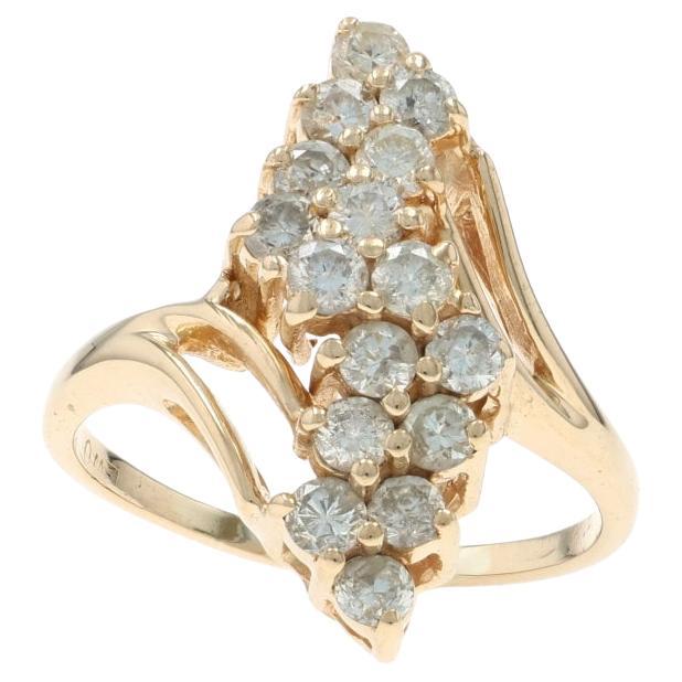 Yellow Gold Diamond Cluster Cocktail Bypass Ring - 14k Round 1.12ctw Waterfall For Sale