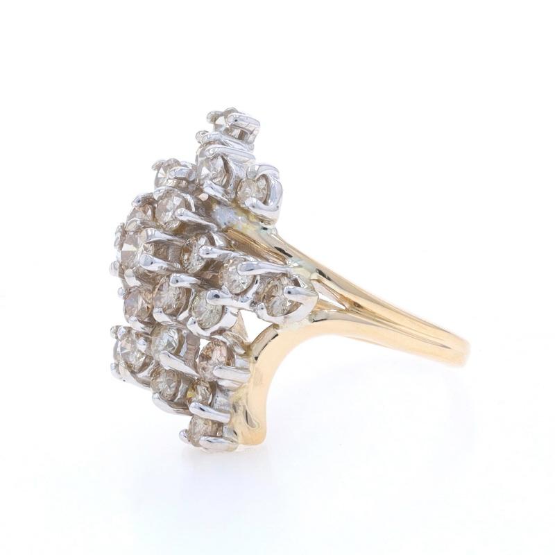 Bague bypass en or jaune avec grappe de diamants - 14k Round 1.43ctw Waterfall Excellent état - En vente à Greensboro, NC