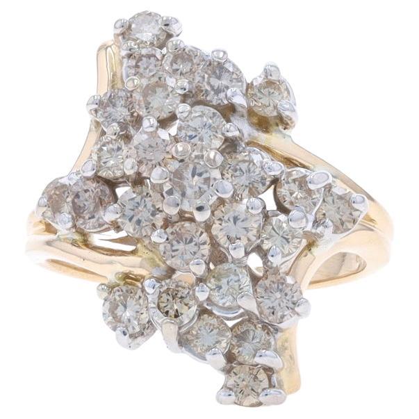 Yellow Gold Diamond Cluster Cocktail Bypass Ring - 14k Round 1.43ctw Waterfall For Sale