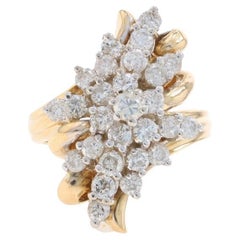 Gelbgold Diamant-Cluster-Cocktail- Bypass-Cocktailring - 14k runder 2,00ctw Blumenschleife