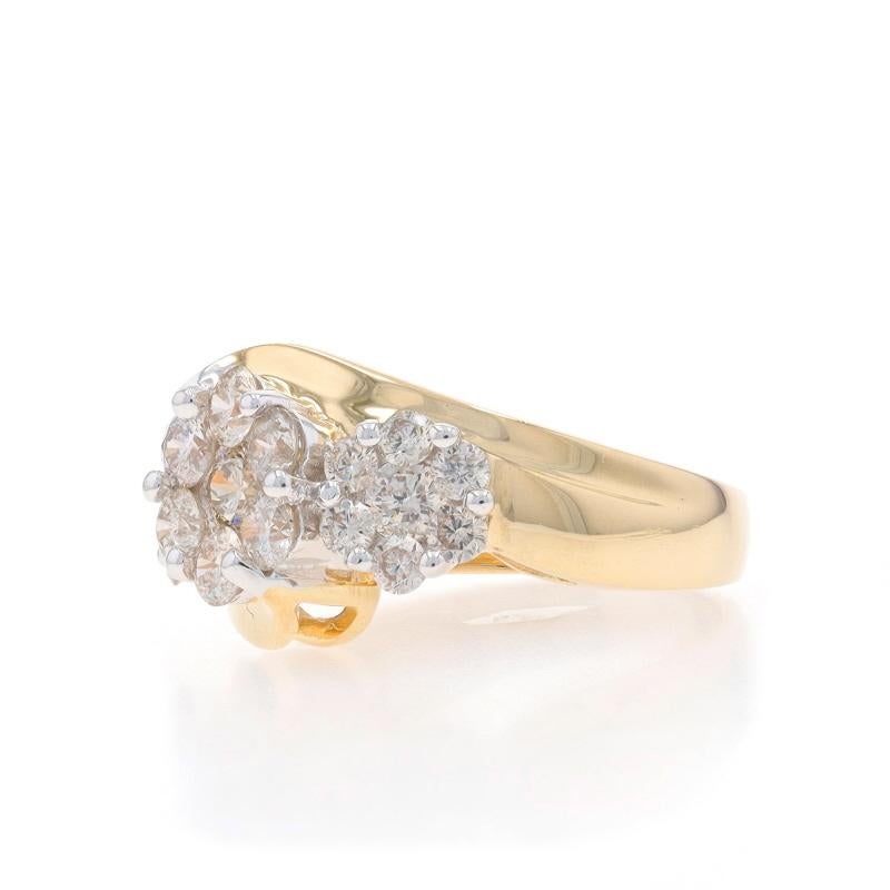 Bague bypass cocktail en or jaune avec grappe de diamants - 14 carats, rond, 2,00 ctw, fleuri Excellent état - En vente à Greensboro, NC