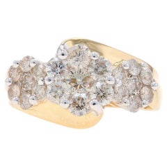 Yellow Gold Diamond Cluster Cocktail Bypass Ring - 14k Round 2.00ctw Floral