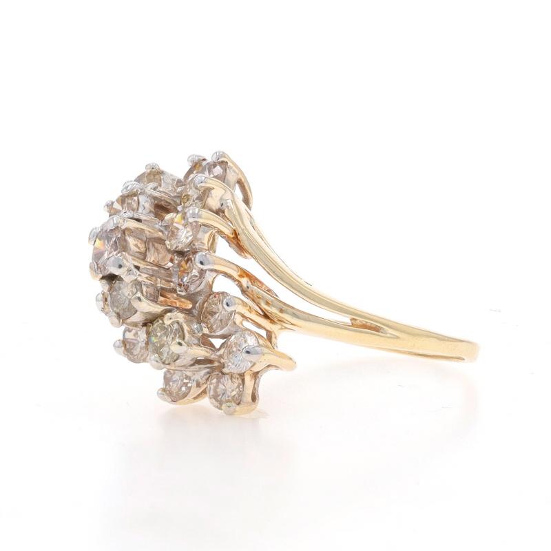 Bague bypass en or jaune avec grappe de diamants - 14k Round 2.00ctw Waterfall Excellent état - En vente à Greensboro, NC