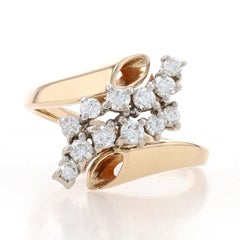 Yellow Gold Diamond Cluster Cocktail Bypass Ring - 14k Round .50ctw Waterfall