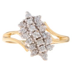 Anello bypass con cluster di diamanti in oro giallo - Cascata di diamanti rotondi da .50ctw 14k