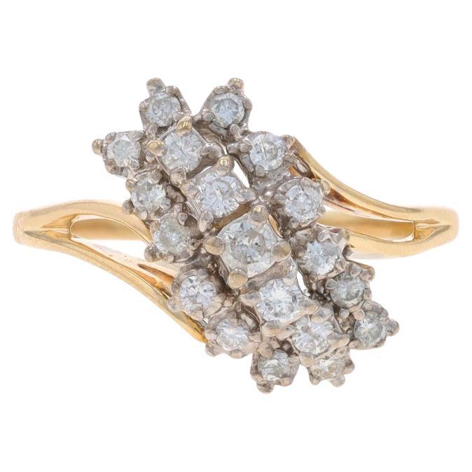 Yellow Gold Diamond Cluster Cocktail Bypass Ring - 14k Round .50ctw Waterfall