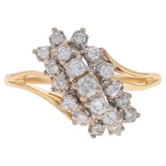 Yellow Gold Diamond Cluster Cocktail Bypass Ring - 14k Round .50ctw Waterfall