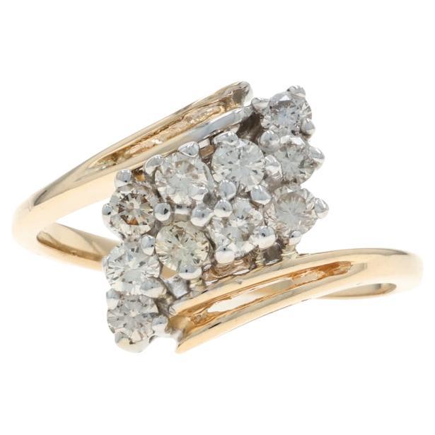 Yellow Gold Diamond Cluster Cocktail Bypass Ring - 14k Round .50ctw Waterfall For Sale