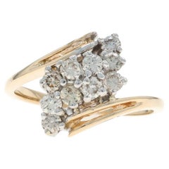 Yellow Gold Diamond Cluster Cocktail Bypass Ring - 14k Round .50ctw Waterfall