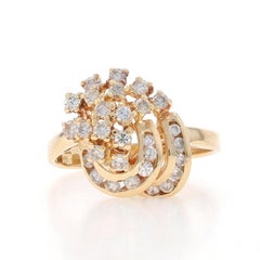 Yellow Gold Diamond Cluster Cocktail Bypass Ring - 14k Round .62ctw Swirl Loop