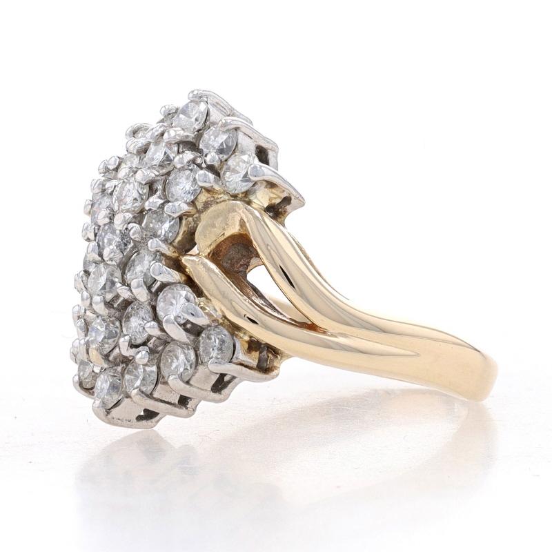 Round Cut Yellow Gold Diamond Cluster Cocktail Bypass Ring - 14k Round Brilliant 1.00ctw For Sale