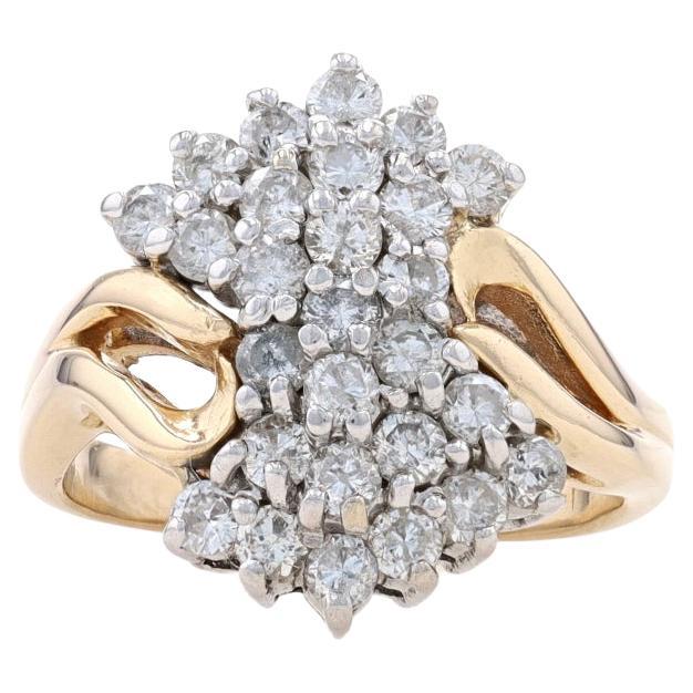 Yellow Gold Diamond Cluster Cocktail Bypass Ring - 14k Round Brilliant 1.00ctw For Sale
