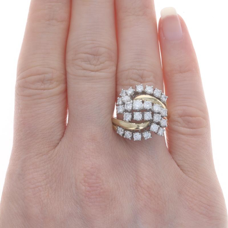 Round Cut Yellow Gold Diamond Cluster Cocktail Bypass Ring - 14k Round Brilliant 1.55ctw For Sale