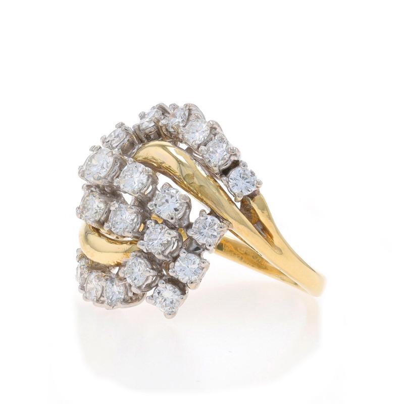 Yellow Gold Diamond Cluster Cocktail Bypass Ring - 14k Round Brilliant 1.55ctw In Excellent Condition For Sale In Greensboro, NC