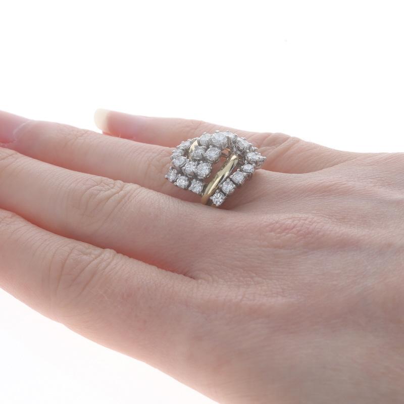 Women's Yellow Gold Diamond Cluster Cocktail Bypass Ring - 14k Round Brilliant 1.55ctw For Sale