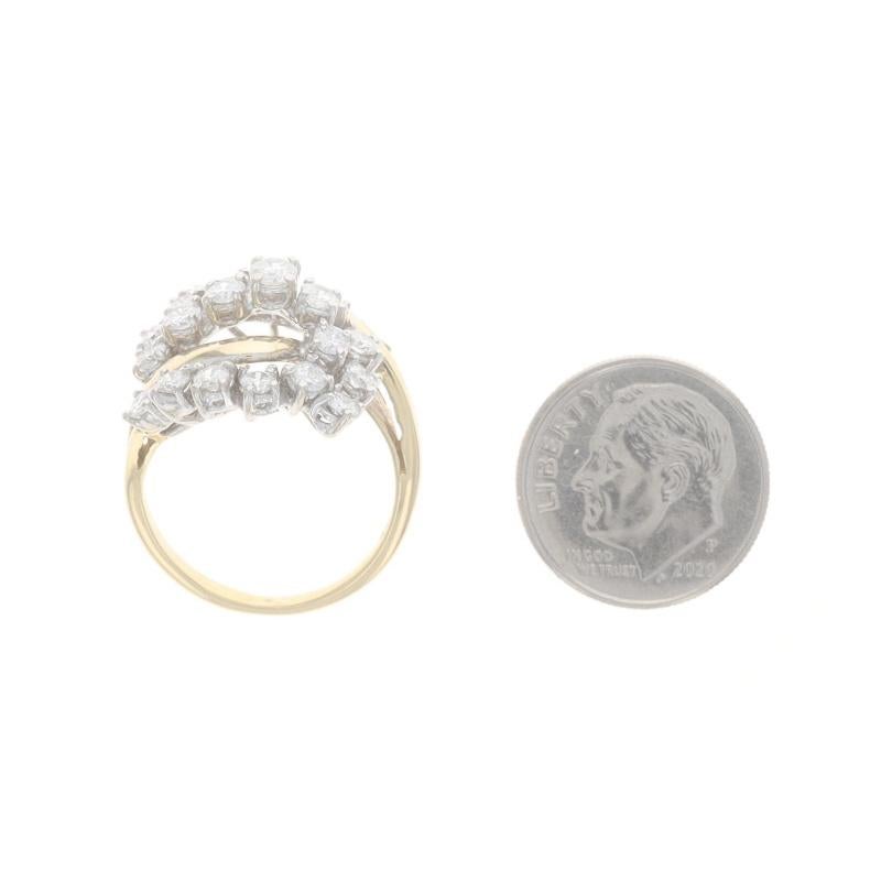 Yellow Gold Diamond Cluster Cocktail Bypass Ring - 14k Round Brilliant 1.55ctw For Sale 1
