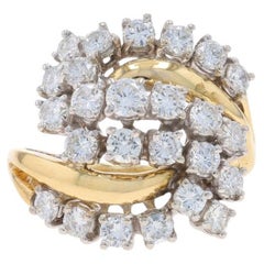 Yellow Gold Diamond Cluster Cocktail Bypass Ring - 14k Round Brilliant 1.55ctw