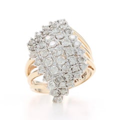 Yellow Gold Diamond Cluster Cocktail Bypass Ring - 14k Round Brilliant 2.00ctw