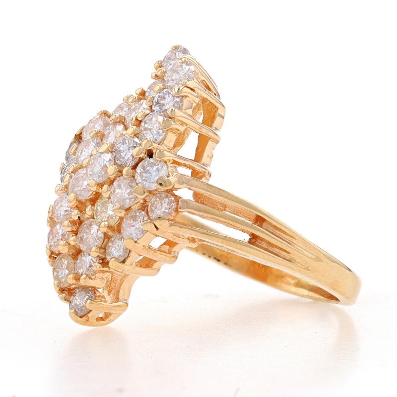 Round Cut Yellow Gold Diamond Cluster Cocktail Bypass Ring - 14k Round Brilliant 2.00ctw For Sale