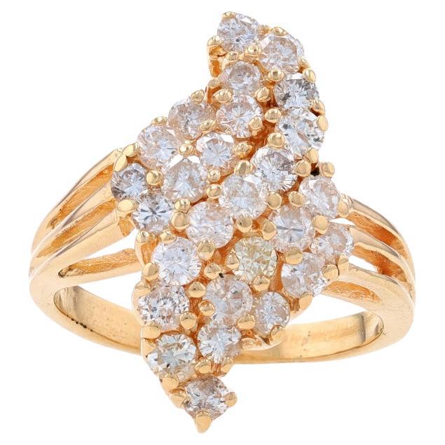 Yellow Gold Diamond Cluster Cocktail Bypass Ring - 14k Round Brilliant 2.00ctw For Sale