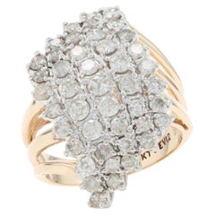 Yellow Gold Diamond Cluster Cocktail Bypass Ring - 14k Round Brilliant 2.00ctw