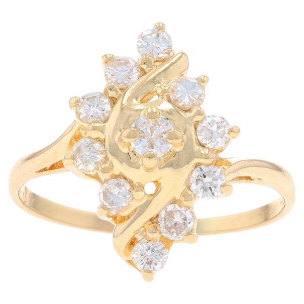 Yellow Gold Diamond Cluster Cocktail Bypass Ring - 14k Round Brilliant .50ctw For Sale