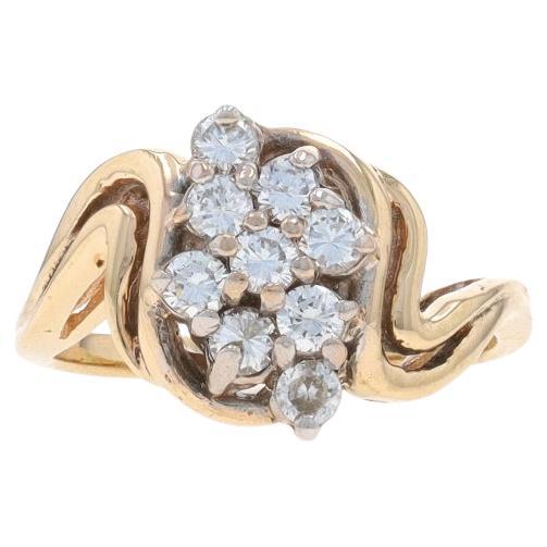 Yellow Gold Diamond Cluster Cocktail Bypass Ring - 14k Round Brilliant .50ctw For Sale