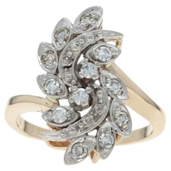 Gelbgold Diamant-Cluster-Cocktail-Bypass-Ring - 14k Single Cut .32ctw Floral