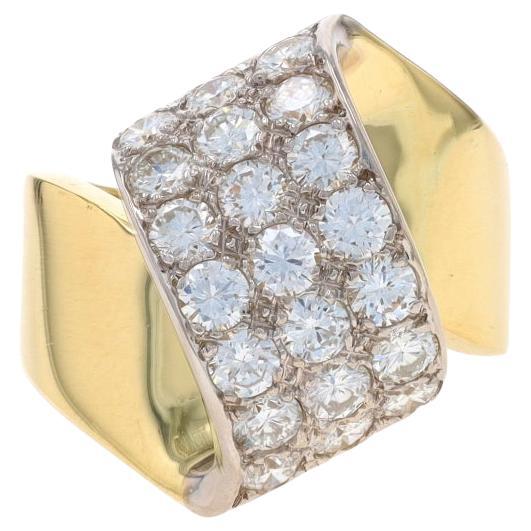 Yellow Gold Diamond Cluster Cocktail Bypass Ring - 18k Round 2.00ctw Ribbon