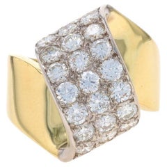 Yellow Gold Diamond Cluster Cocktail Bypass Ring - 18k Round 2.00ctw Ribbon