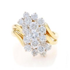 Yellow Gold Diamond Cluster Cocktail Bypass Ring - 18k Round 2.36ctw Waterfall