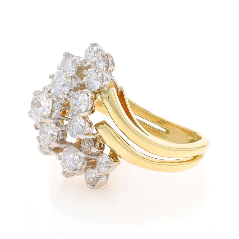 Anello bypass con cluster di diamanti in oro giallo - Cascata di diamanti rotondi da 2,36 carati (18k) In condizioni ottime in vendita a Greensboro, NC