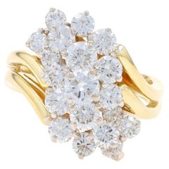 Yellow Gold Diamond Cluster Cocktail Bypass Ring - 18k Round 2.36ctw Waterfall