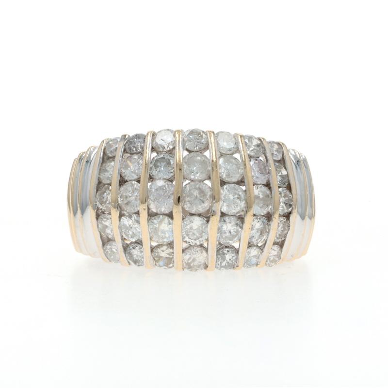 Yellow Gold Diamond Cluster Cocktail Dome Band - 14k Rd 2.00ctw Stripe Ring For Sale