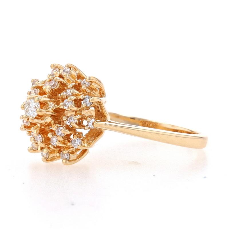 Round Cut Yellow Gold Diamond Cluster Cocktail Double Halo Ring -14k .25ctw Snowflake Star For Sale