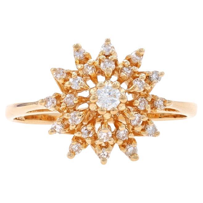 Yellow Gold Diamond Cluster Cocktail Double Halo Ring -14k .25ctw Snowflake Star For Sale