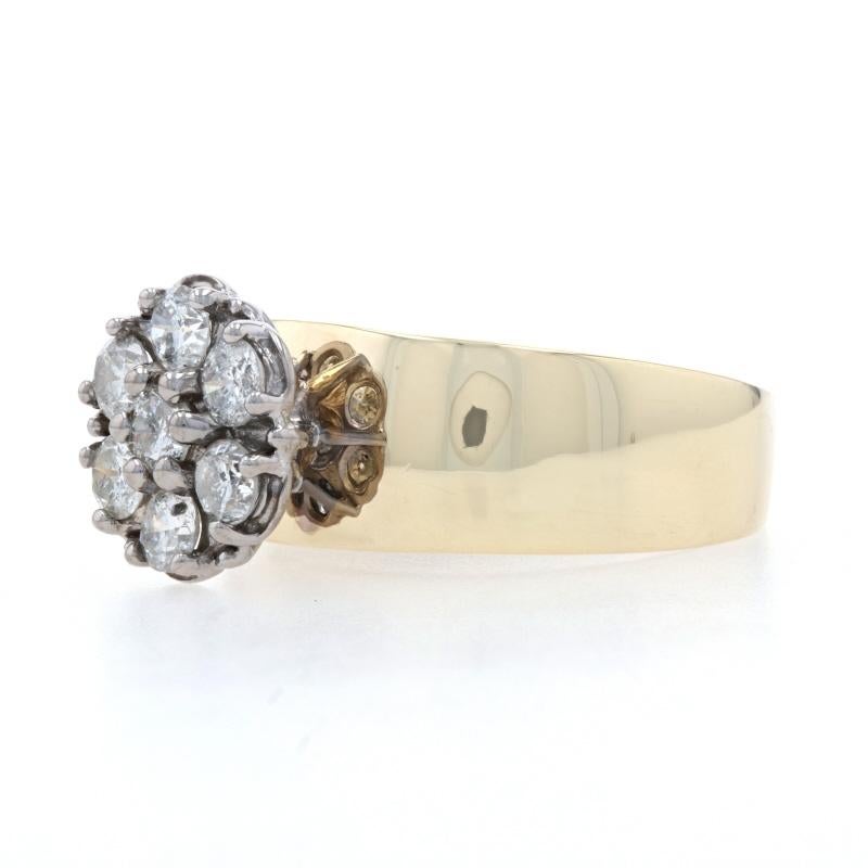 Round Cut Yellow Gold Diamond Cluster Cocktail Halo Ring - 14k Round 1.00ctw Floral For Sale