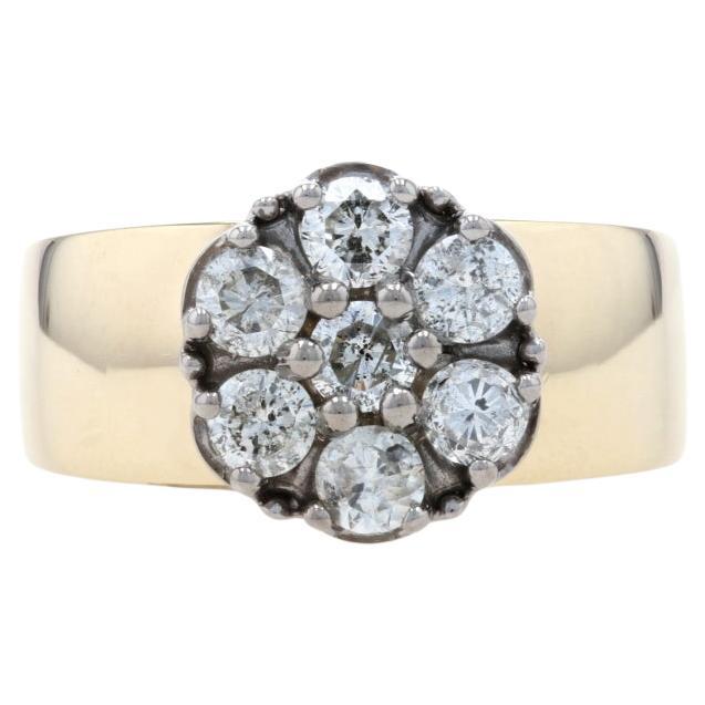 Yellow Gold Diamond Cluster Cocktail Halo Ring - 14k Round 1.00ctw Floral
