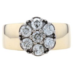 Vintage Yellow Gold Diamond Cluster Cocktail Halo Ring - 14k Round 1.00ctw Floral