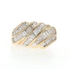 Yellow Gold Diamond Cluster Cocktail Ring - 10k Baguette 1.50ctw Bypass