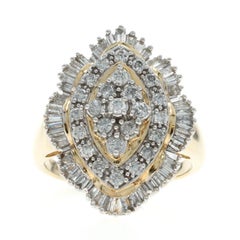 Yellow Gold Diamond Cluster Cocktail Ring 10k Baguette Round 1.50ctw