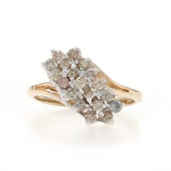 Yellow Gold Diamond Cluster Cocktail Ring - 10k Round .50ctw Waterfall Bypass