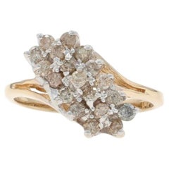 Yellow Gold Diamond Cluster Cocktail Ring - 10k Round .50ctw Waterfall Bypass